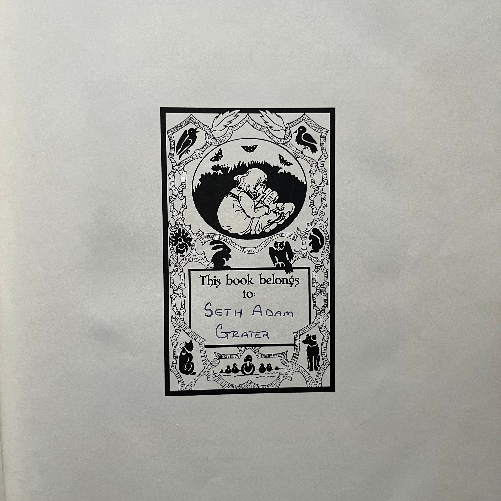 The Tasha Tudor Book of Fairy Tales, Tasha Tudor's Bedtime Book & The Treasury of Stories for Children-vintage children's stories-view of the bookplate printed inside The Treasury of Stories for Children