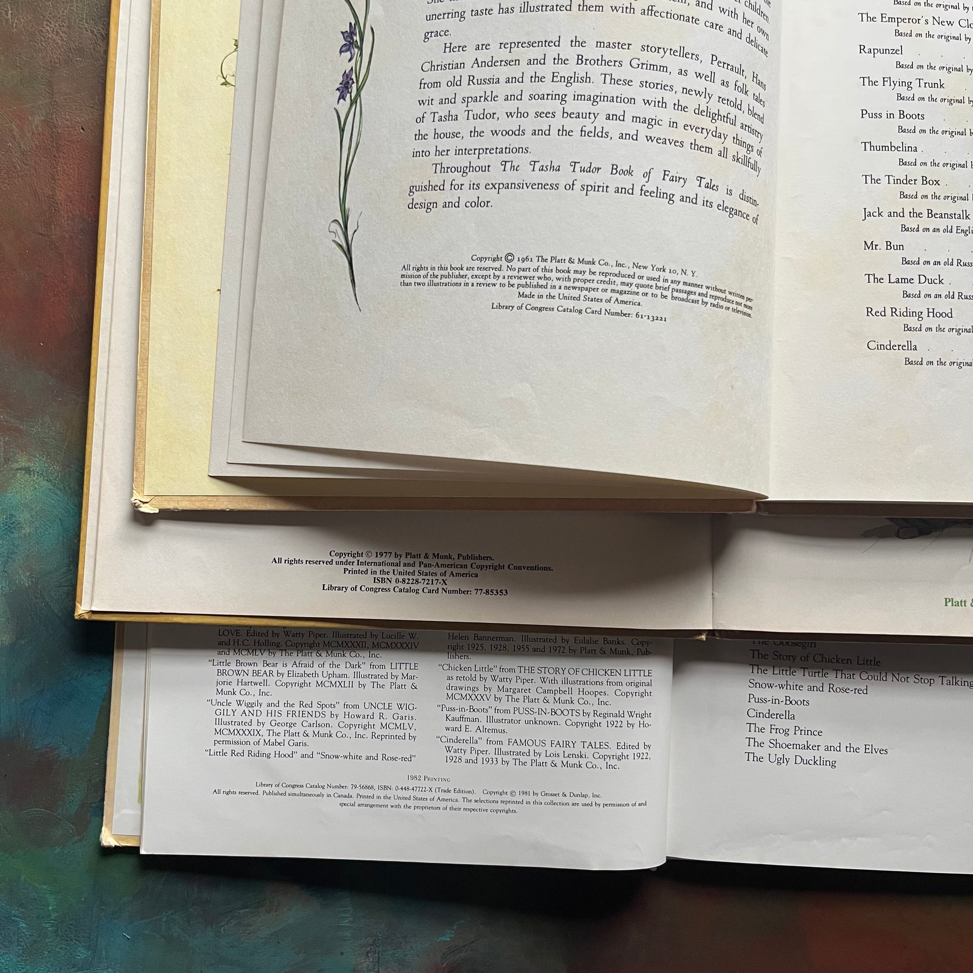 The Tasha Tudor Book of Fairy Tales, Tasha Tudor's Bedtime Book & The Treasury of Stories for Children-vintage children's stories-view of the copyright information