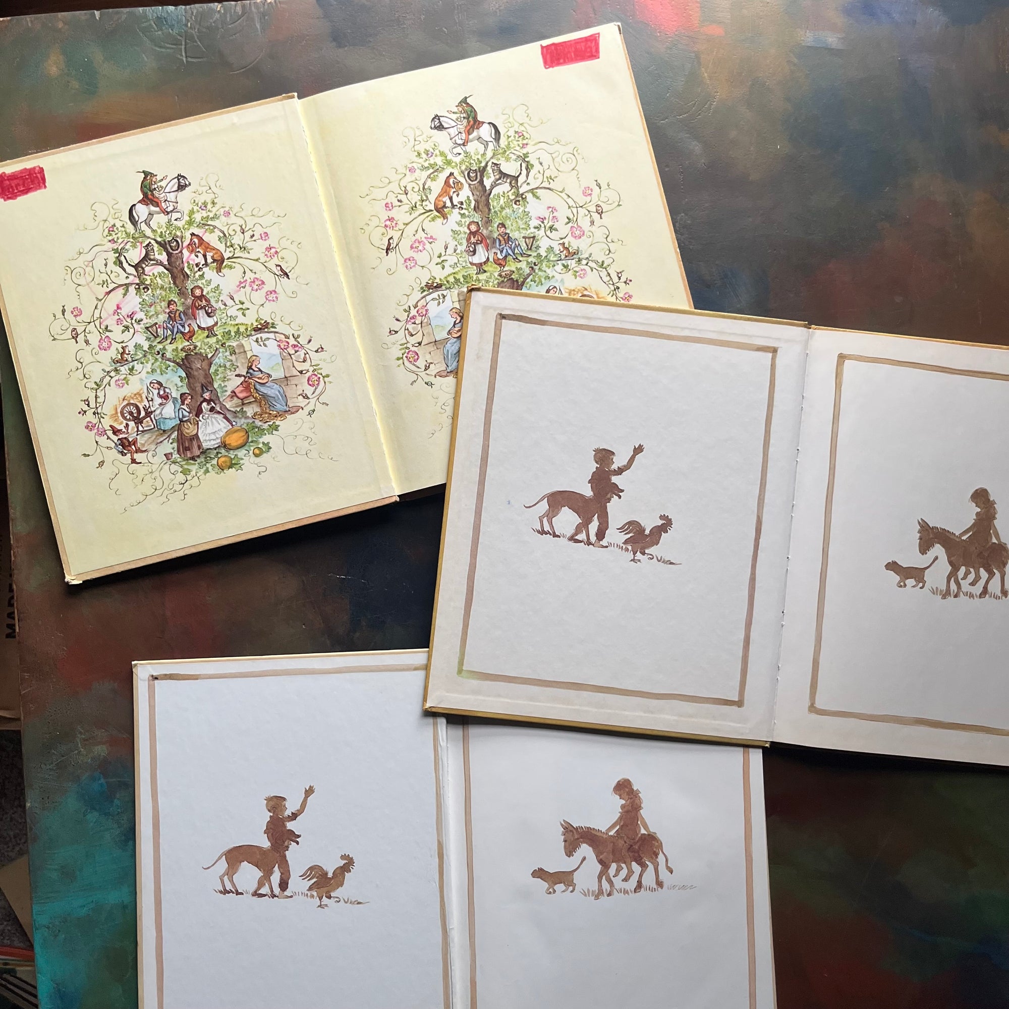 The Tasha Tudor Book of Fairy Tales, Tasha Tudor's Bedtime Book & The Treasury of Stories for Children-vintage children's stories-view of the inside covers