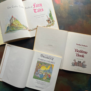 The Tasha Tudor Book of Fairy Tales, Tasha Tudor's Bedtime Book & The Treasury of Stories for Children-vintage children's stories-view of the title pages