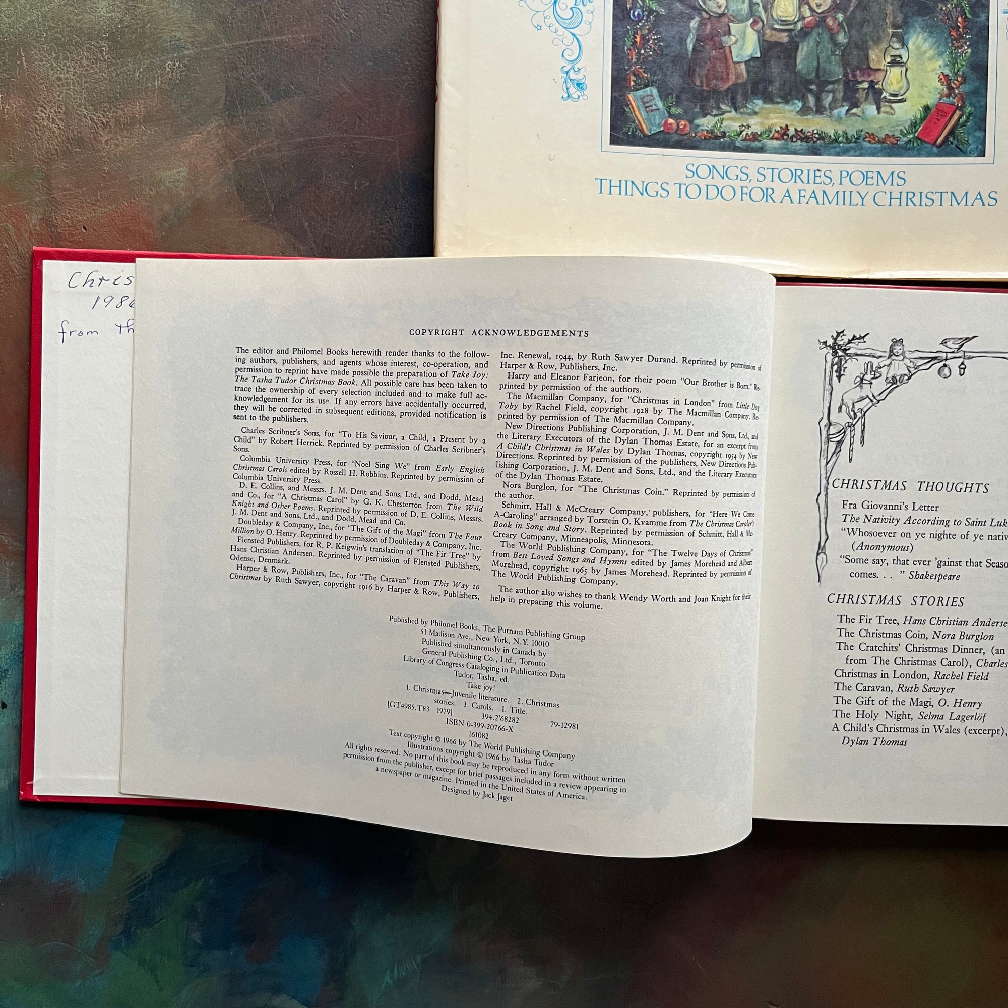 The Tasha Tudor Christmas Book Take Joy!-vintage Christmas Book-Songs, Stories, Poems-Family Christmas Activities-view of the copyright information