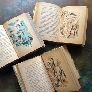The Walton Boys Book Set-The Walton Boys and Gold in the Snow-The Walton Boys in Rapids Ahead-the Walton Boys in High Country-Whitman Publishing Company-1950's adventure books for boys-wholesome family stories-view of illustrations depicting a scene from each book