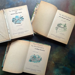 The Walton Boys Book Set-The Walton Boys and Gold in the Snow-The Walton Boys in Rapids Ahead-the Walton Boys in High Country-Whitman Publishing Company-1950's adventure books for boys-wholesome family stories-view of the title pages