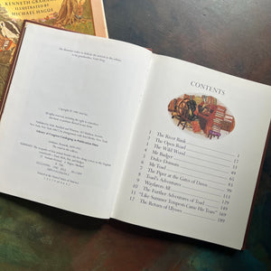 The Wind in The Willows written by Kenneth Grahame with illustrations by Michel Hague-vintage children's chapter book-classic literature-read aloud favorite-view of the copyright & contents pages