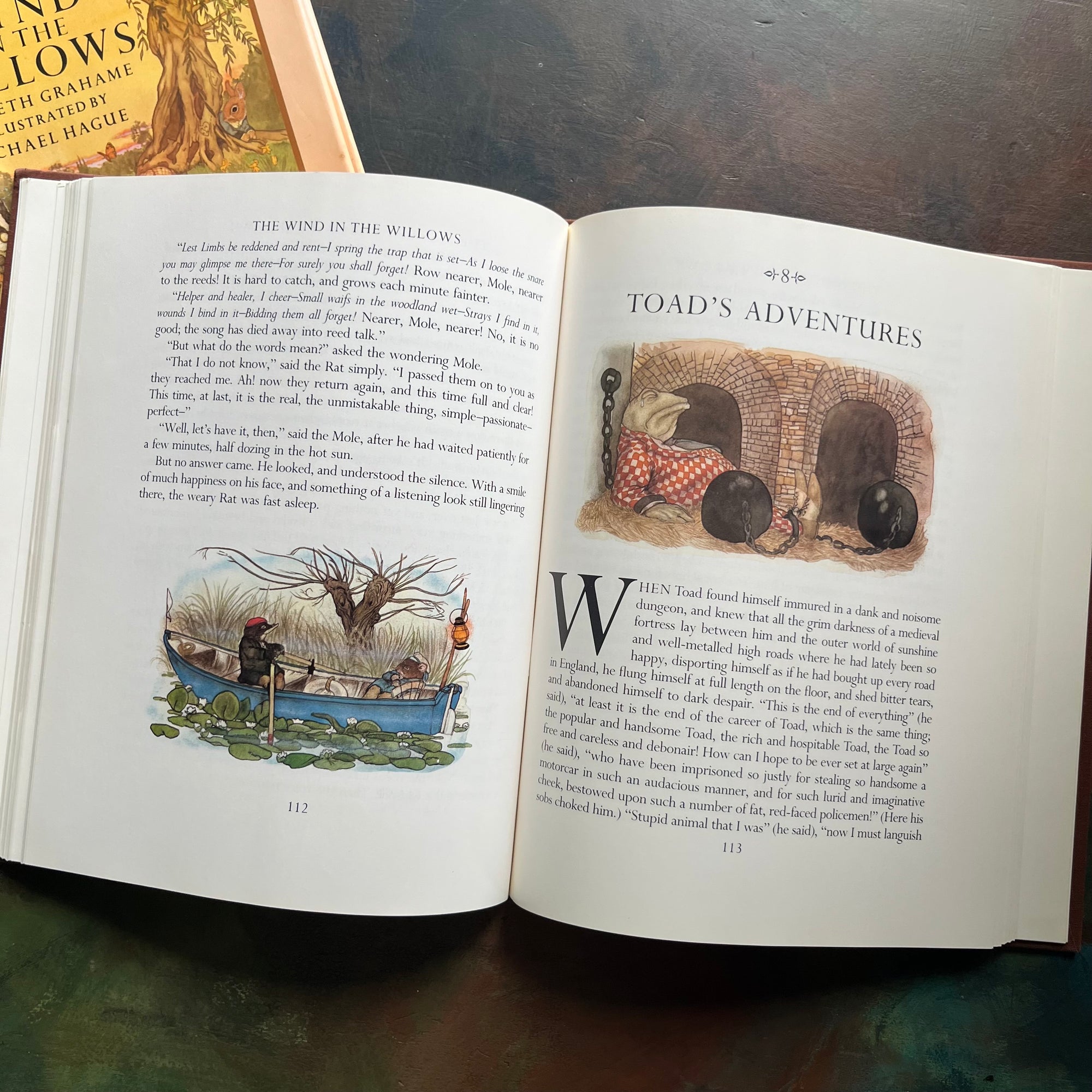 The Wind in The Willows written by Kenneth Grahame with illustrations by Michel Hague-vintage children's chapter book-classic literature-read aloud favorite-view of the illustrations