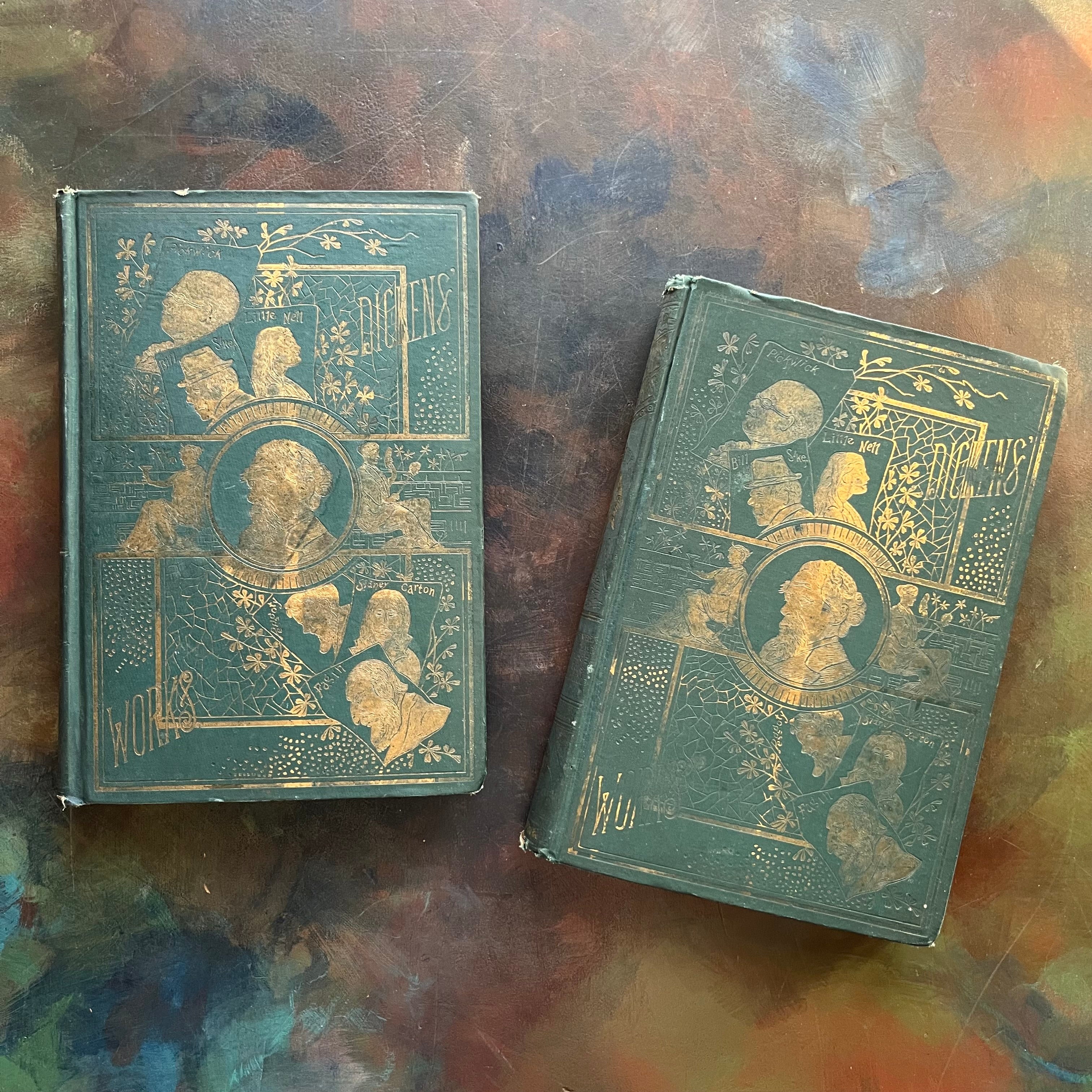 The Works of Charles Dickens Collier's Unabridged Editions-Volume V and Volume VI-Classic English Literature-view of the embossed front covers