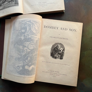 The Works of Charles Dickens Household Editions - Nicholas Nickleby and Dombey and Son - antique, collectible editions-view of the title page of Dombey and Son.