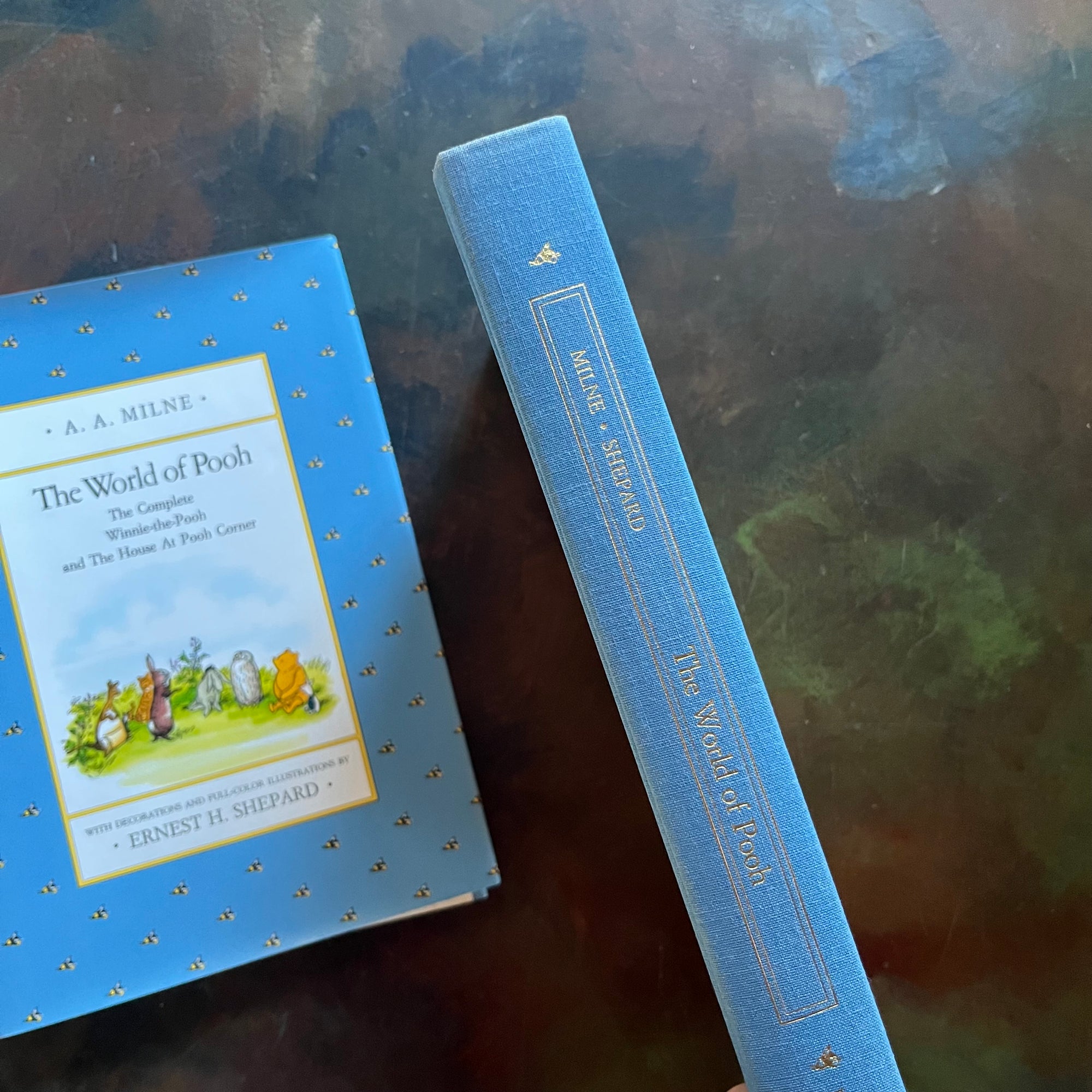 The World of Pooh-The Complete Winnie the Pooh and The House at Pooh Corner-A. A. Milne-E. H. Shepard-Read Aloud Revival-vintage children's short stories-view of the clothbound spine