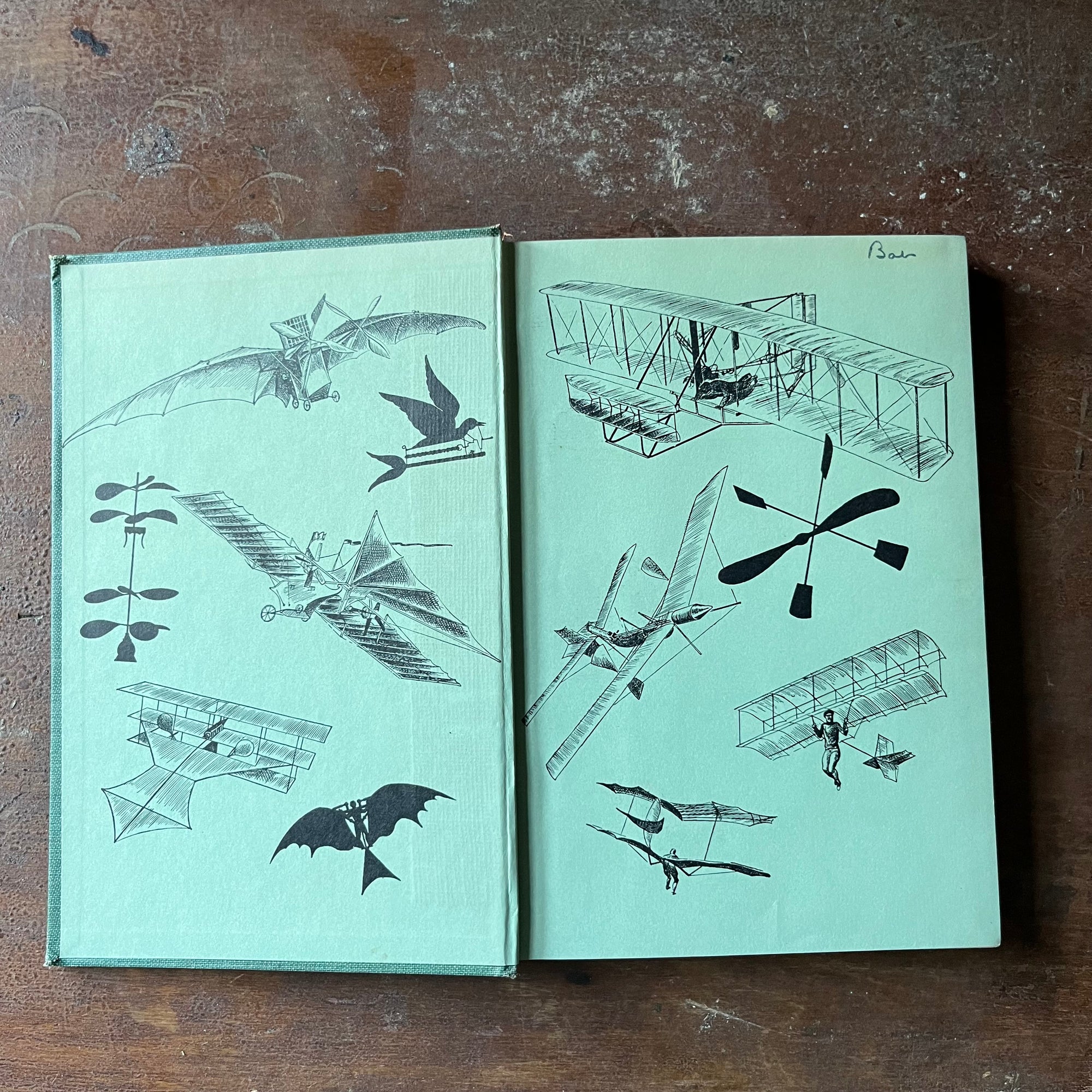 vintage children's book, vintage chapter book, living history book, Landmark Series - The Wright Brothers written by Quentin Reynolds with illustrations by Jacob Landau - view of the inside cover