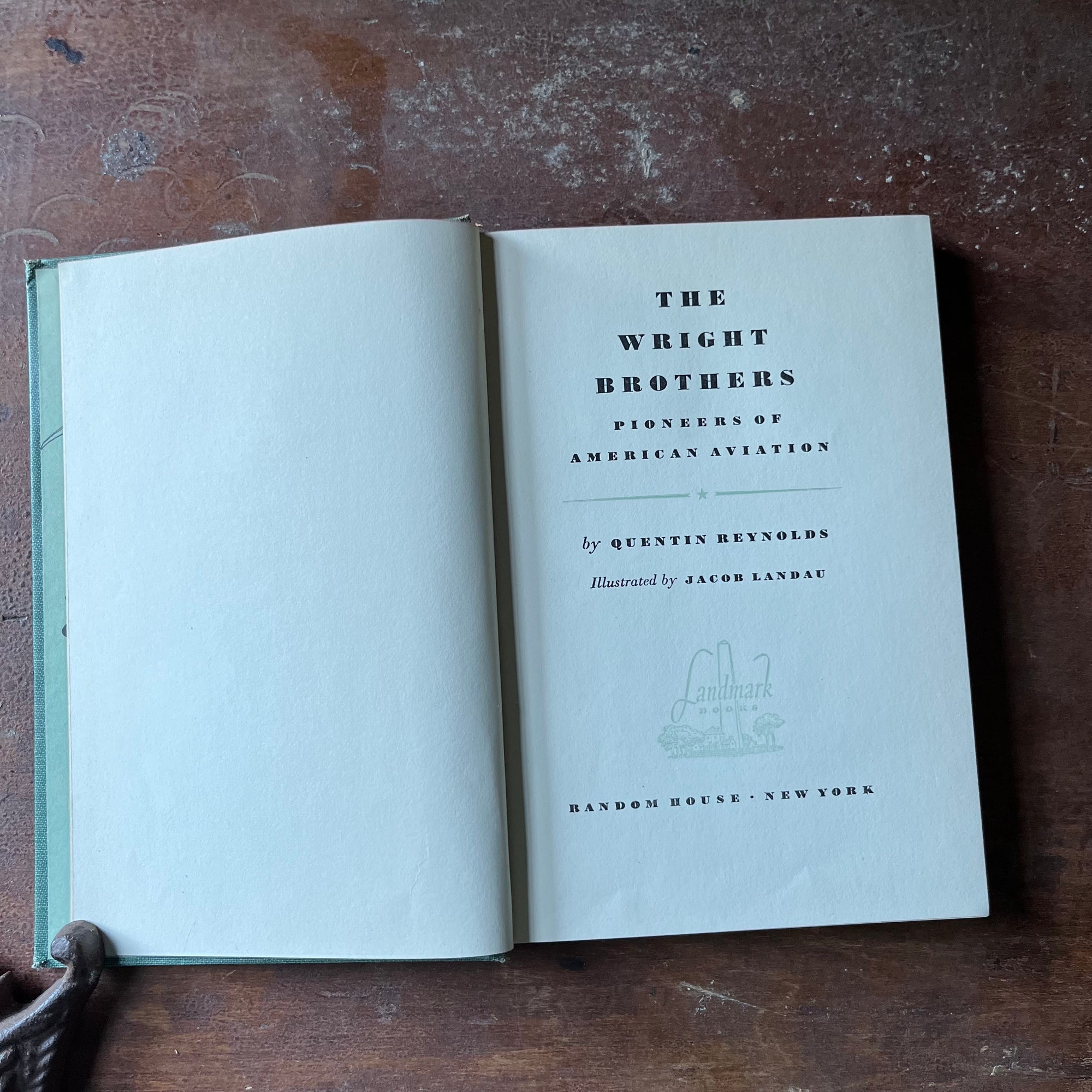 vintage children's book, vintage chapter book, living history book, Landmark Series - The Wright Brothers written by Quentin Reynolds with illustrations by Jacob Landau - view of the title page