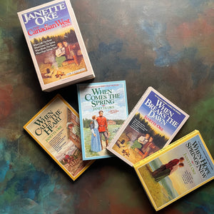The Canadian West Series, historical fiction-Janette Oke's Canadian West Series-Christian romance-view of the front covers with the book sleeve also shown - all have images from each book depicted on the covers