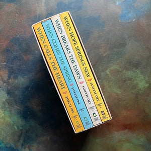 The Canadian West Series, historical fiction-Janette Oke's Canadian West Series-Christian romance-view of the spines sitting in the book sleeve