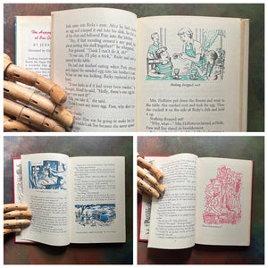 The Happy Hollisters Mystery Series by Jerry West-Starter Set Books 1-5-vintage children's mystery books-wholesome family reads-view of illustrations taken from the books in different colors