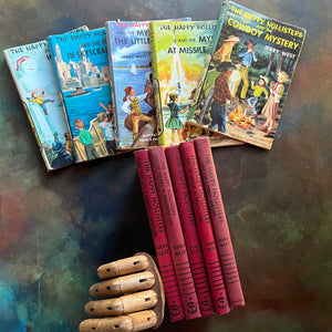 The Happy Hollisters Mystery Series by Jerry West-Starter Set Books 1-5-vintage children's mystery books-wholesome family reads-view of the spines
