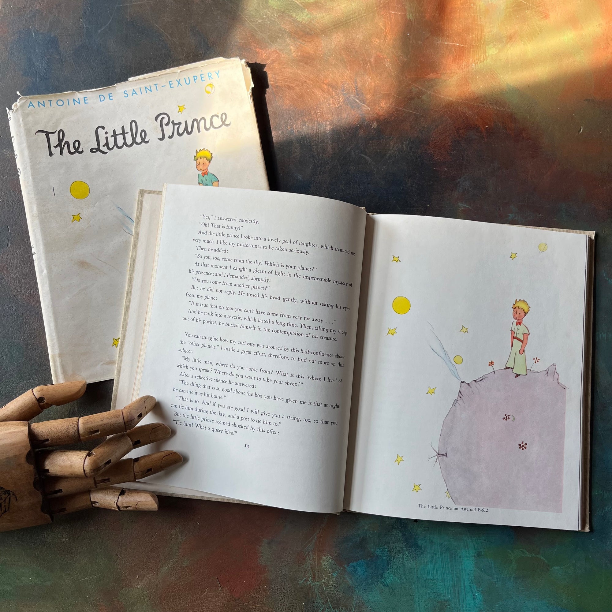 The Little Prince written & illustrated by Antoine De Saint-Exupery-vintage children's classic literature-vintage children's chapter book-view of the color illustrations