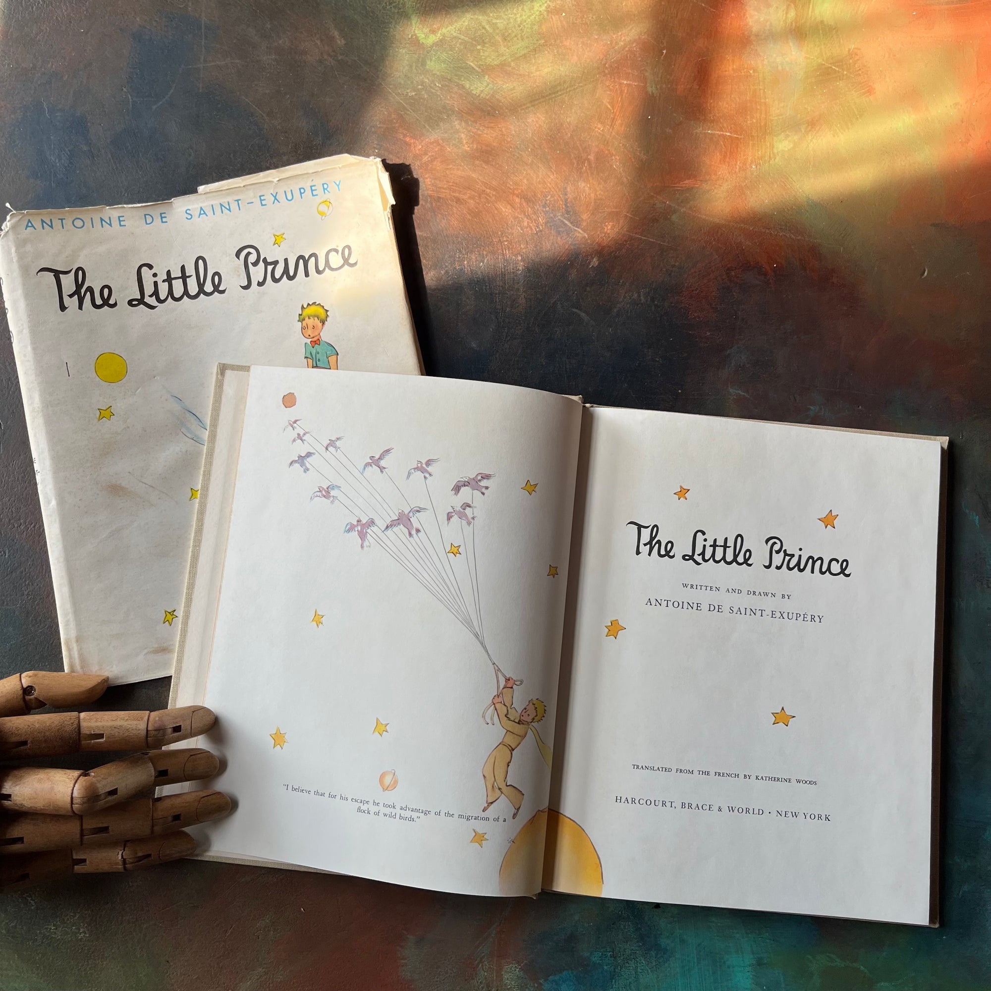 The Little Prince written & illustrated by Antoine De Saint-Exupery-vintage children's classic literature-vintage children's chapter book-view of the title page