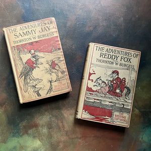 Thornton Burgess Bedtime Story-Books written by Thornton W. Burgess with illustrations by Harrison Cady-Adventures of Reddy Fox-Adventures of Sammy Jay-vintage children's animal short stories-read aloud favorites-view of the front covers