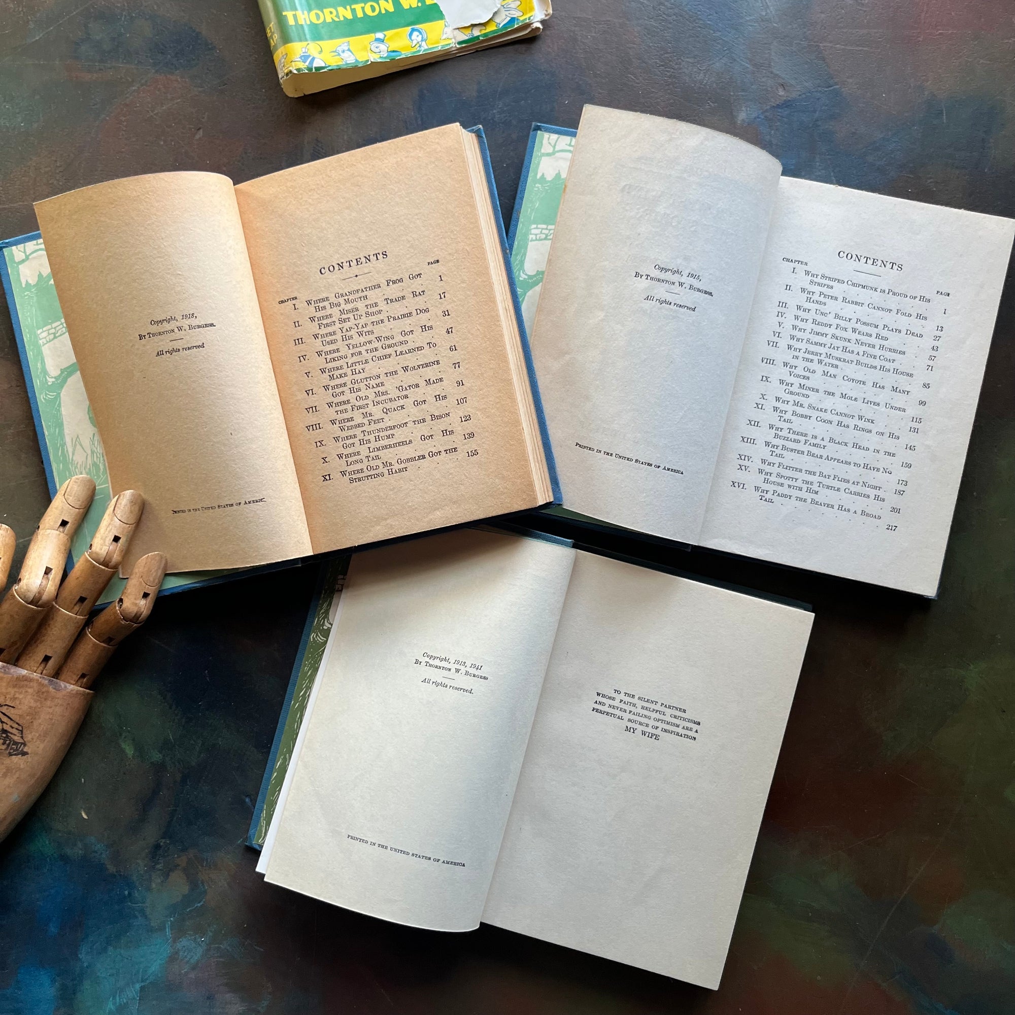 Thornton W. Burgess Animal Story Books-Mother West Wind Where Stories-Mother West Wind Why Stories-Mother West Wind's Neighbor-favorite read alouds-view of the copyright & contents pages