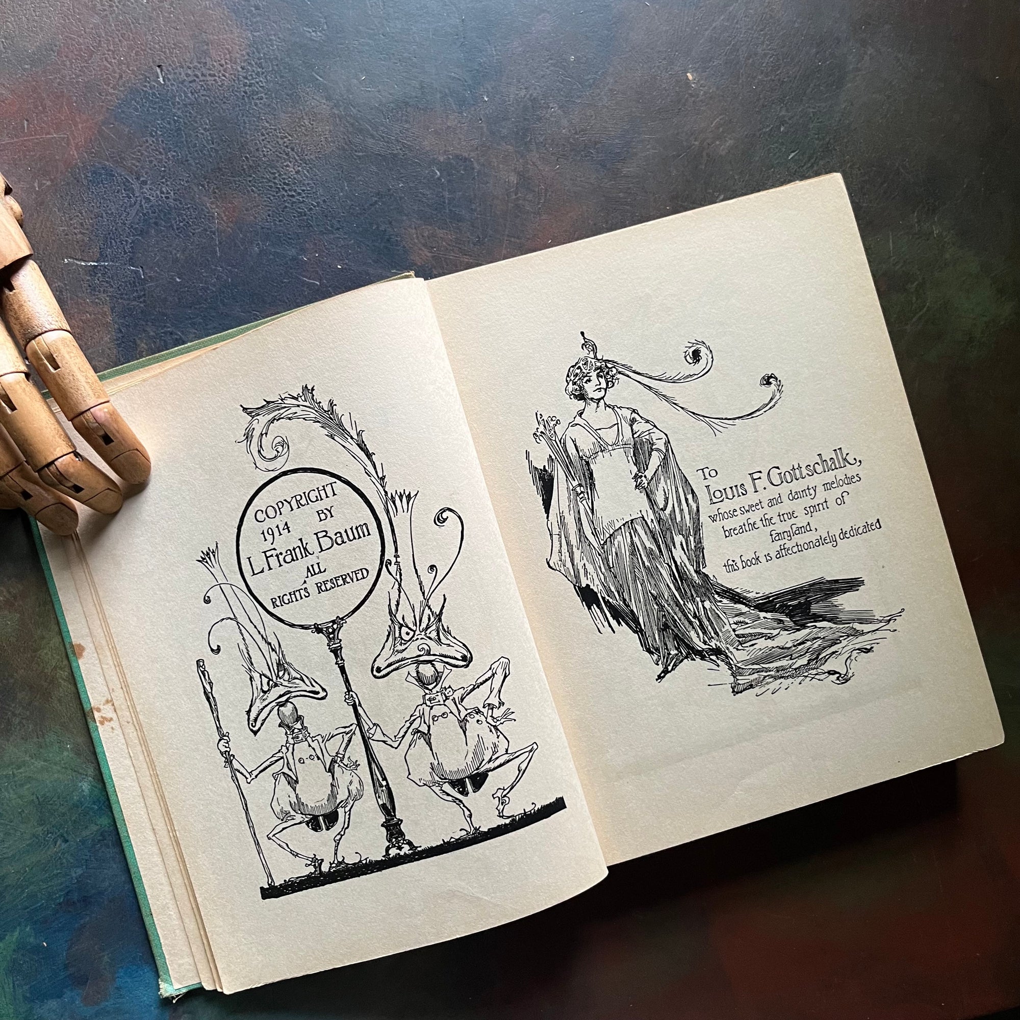 Tik-Tok of Oz written by L. Frank Baum with illustrations by John R. Neill-1914 Edition-modern day fairy tale-classic children's literature-vintage children's chapter book-view of the copyright and dedication pages