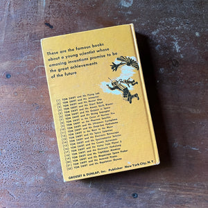 vintage children's chapter book, vintage boy's adventure story, homeschool library, The New Tom Swift Jr. Adventures Book #16 - Tom Swift and the Cosmic Astronauts written by Victor Appleton II with Illustrations by Graham Kaye - view of the back cover listing all the books in this series