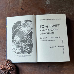 vintage children's chapter book, vintage boy's adventure story, homeschool library, The New Tom Swift Jr. Adventures Book #16 - Tom Swift and the Cosmic Astronauts written by Victor Appleton II with Illustrations by Graham Kaye - view of the title page