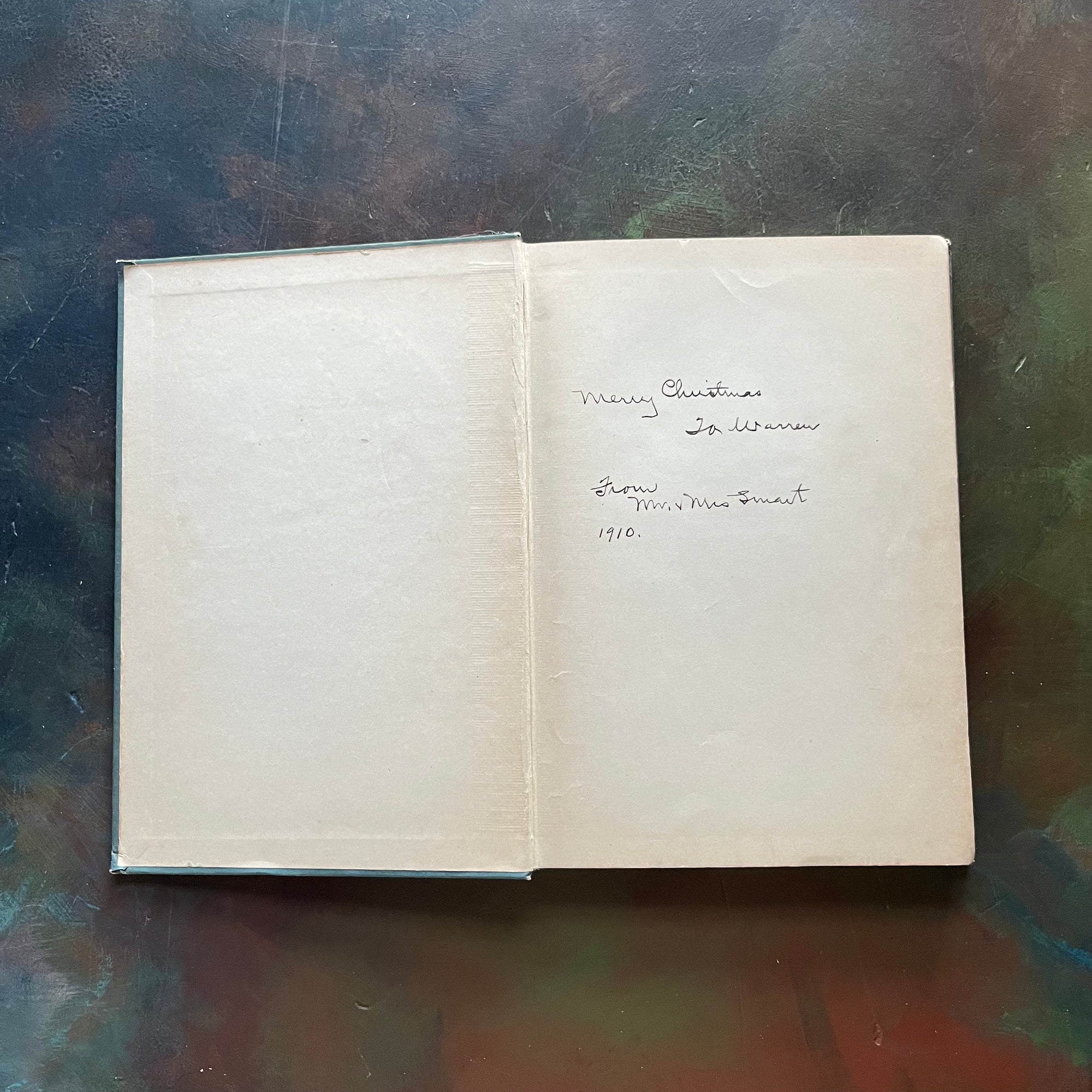 Tommy Trot's Visit to Santa Claus by Thomas Nelson Page-1908 Edition-vintage children's chapter book-Christmas book for children-view of the inside cover with inscription dated 1910