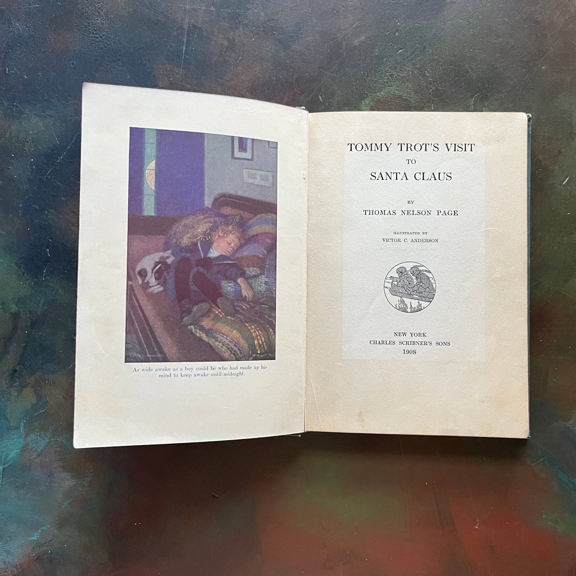 Tommy Trot's Visit to Santa Claus by Thomas Nelson Page-1908 Edition-vintage children's chapter book-Christmas book for children-view of the frontispiece and title page