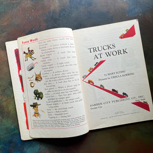 Trucks at Work Written by Mary Elting-pictures by Ursula Koering-1946 Vintage Picture Book-view of the title page and copyright information