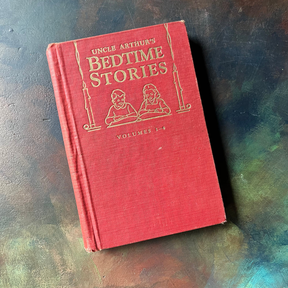 Uncle Arthur's Bedtime Stories by Arthur S. Maxwell-Volumes 1-4-vintage children's religious stories-vintage children's fiction-view of the embossed front cover