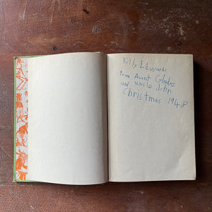 vintage children's storybook, antique children's book - Uncle Wiggily's Story Book written by Howard R. Garis with illustrations by Lansing Campbell - view of the inscription on the second page of the book written in ink by a child