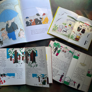 Vintage Babar Books-Four-Book French & Paris Collection by Jean de Brunhoff-Babar's Guide to Paris by Laurent De Brunhoff-Jean De Brunhoff ABC Van Babar (Dutch book)-Histoire de Babar-Babar et le Pere Noel-vintage picture books-foreign languages-view of the illustrations