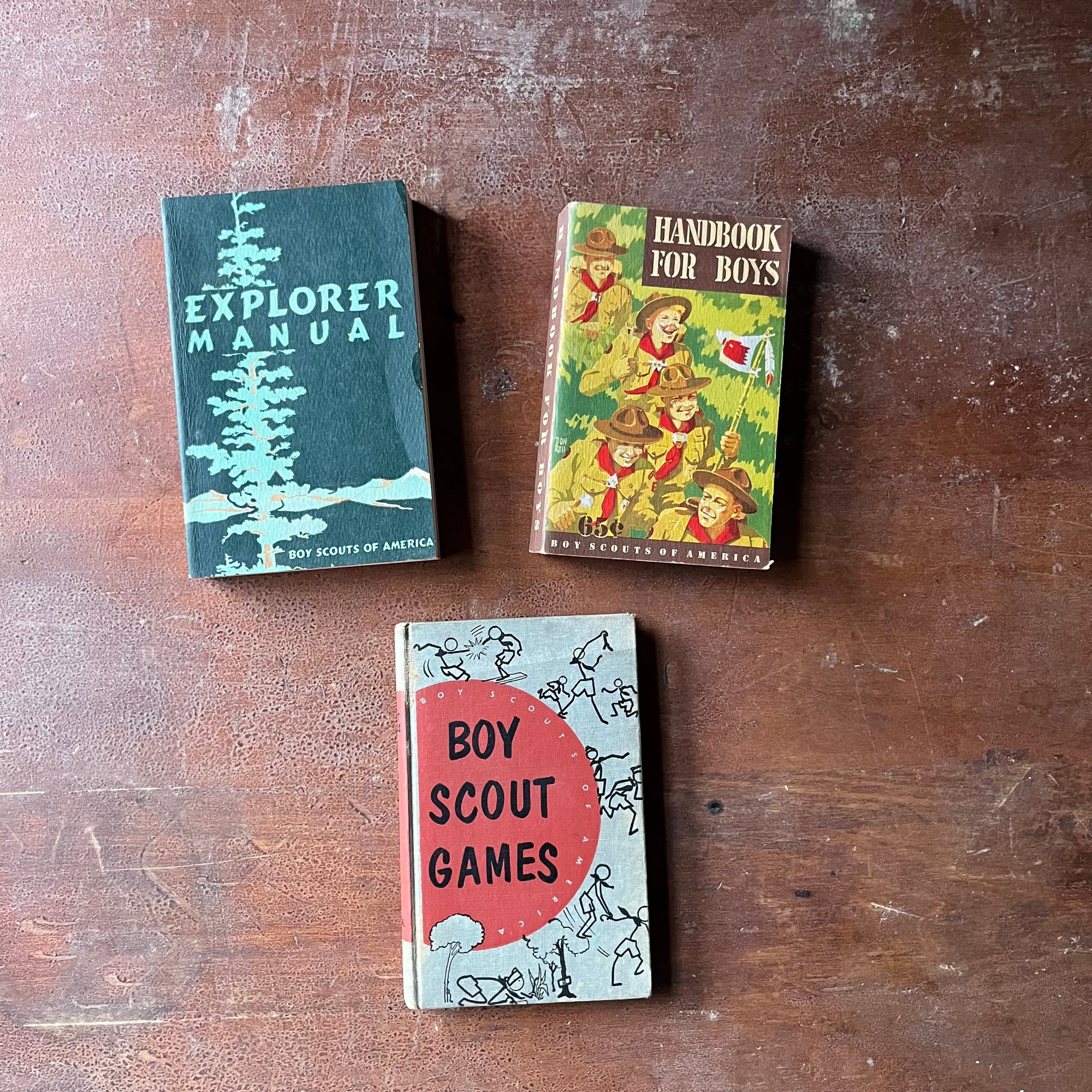 Vintage Boy Scout Book Bundle-Explorer Manual, Handbook for Boys, Boy Scout Games - view of the front covers