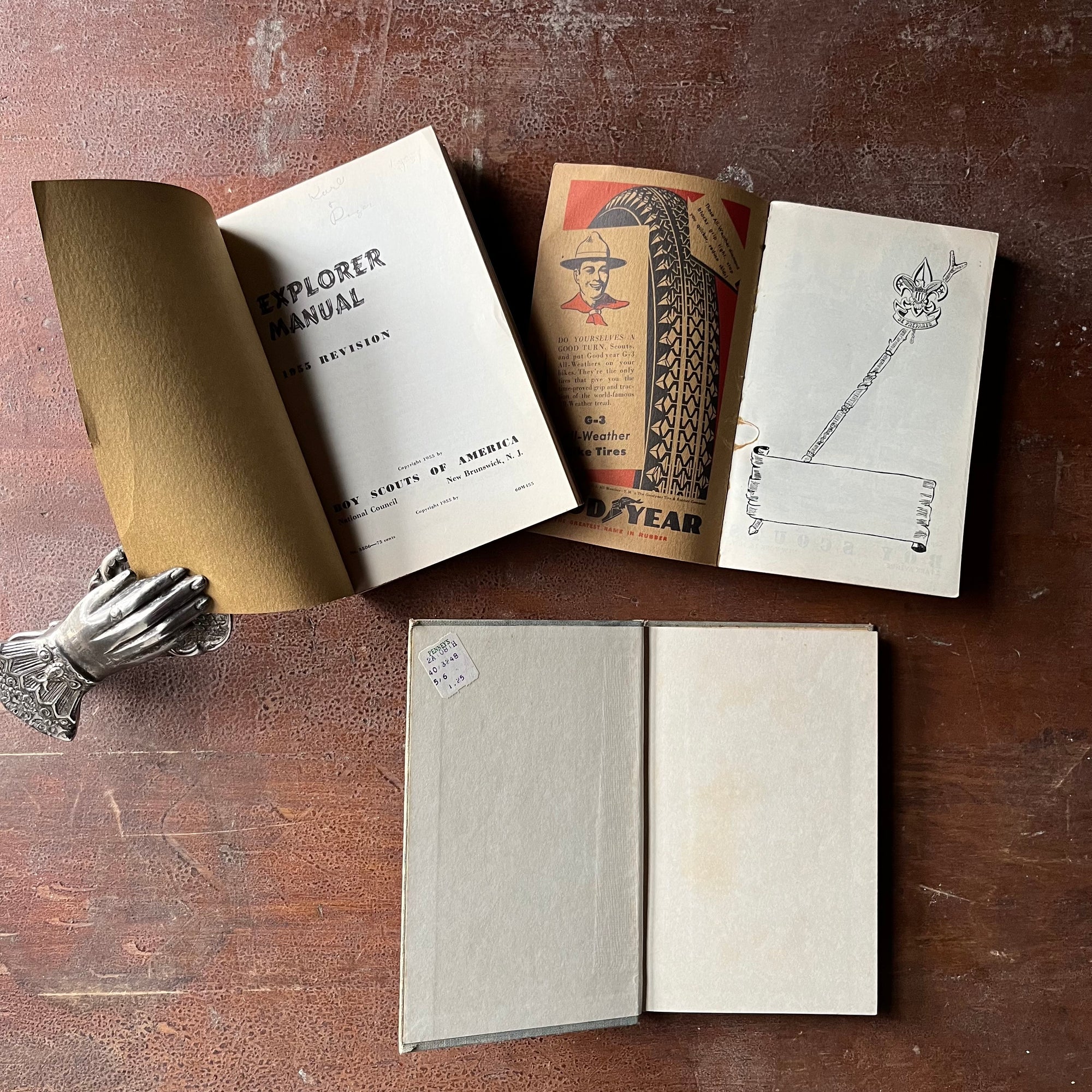 Vintage Boy Scout Book Bundle-Explorer Manual, Handbook for Boys, Boy Scout Games - view of the inside covers