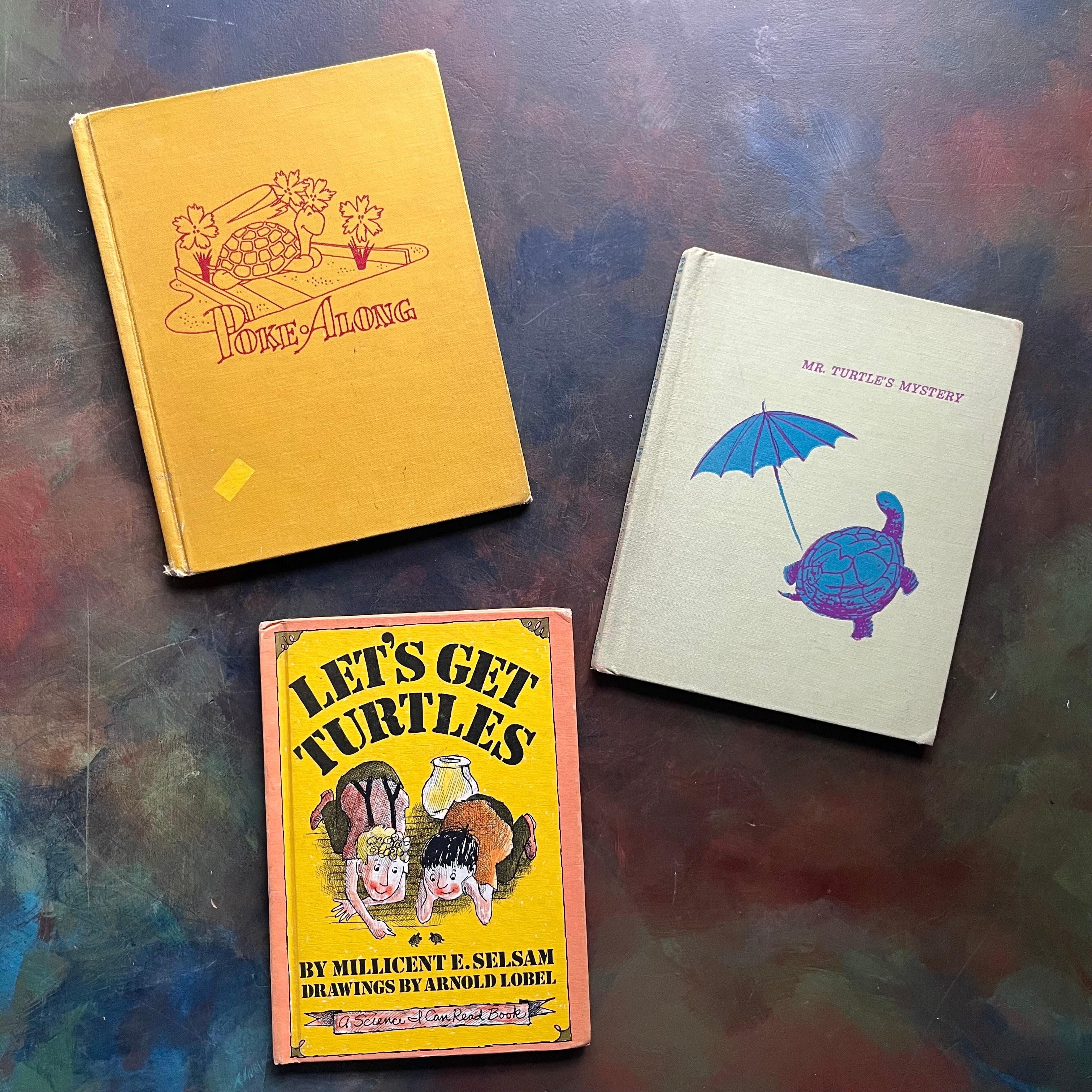 Vintage Children’s Turtle Books-classic Picture Books-Let's Get Turtles-Poke-Along-Mr. Turtle's Mystery-Arnold Lobel-Millicent Selsam-view of the front covers