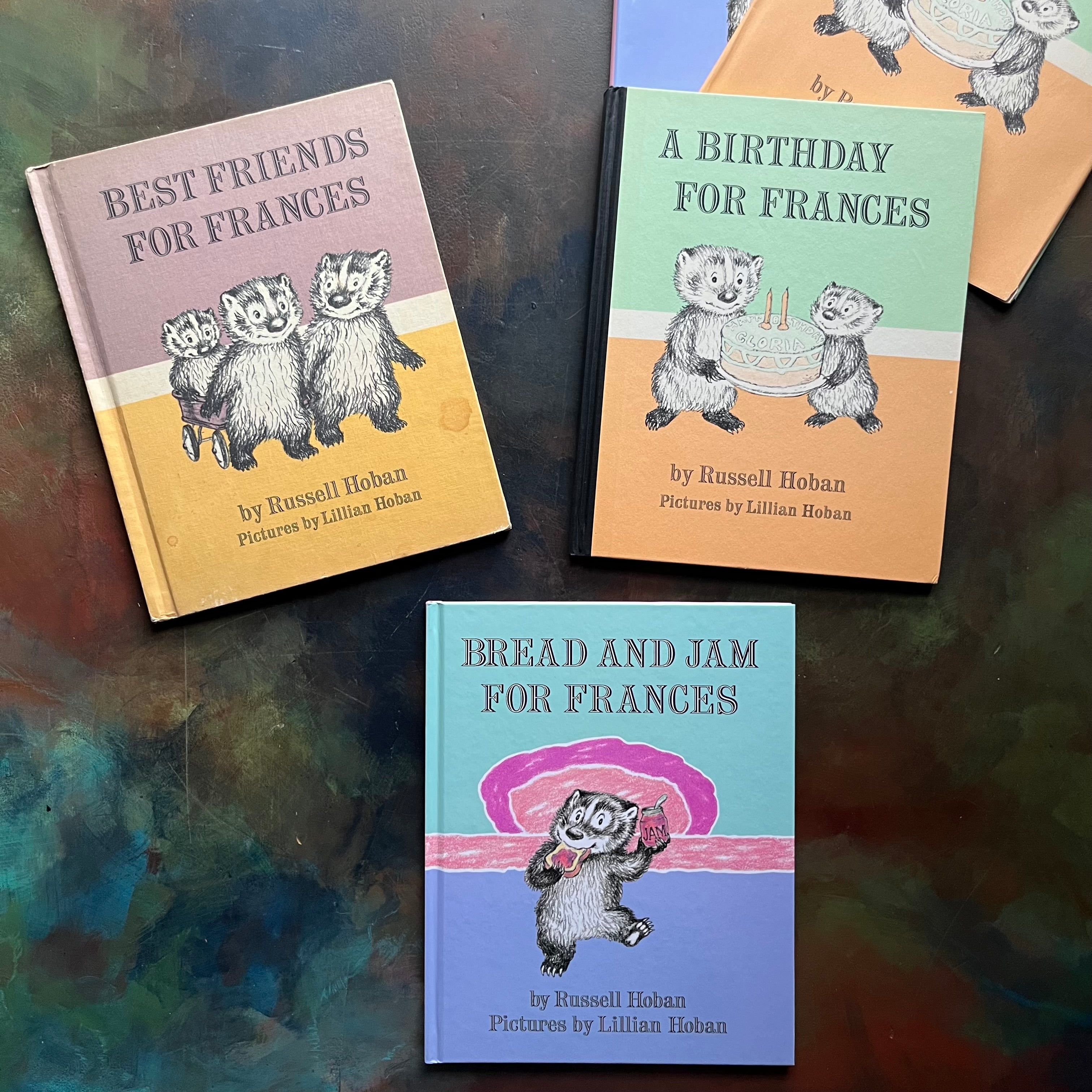 Vintage Frances Book Set by Russell Hoban-Bread and Jam for Frances-Birthday for Frances-Best Friends for Frances–Classic Children's Picture Books-view of the front covers
