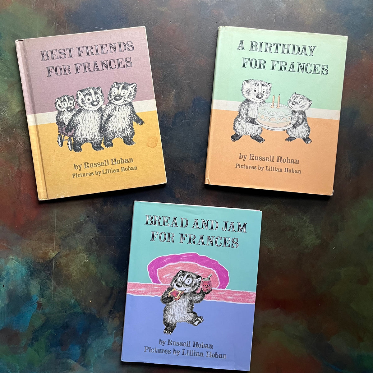 Vintage Frances Book Set by Russell Hoban-Bread and Jam for Frances-Birthday for Frances-Best Friends for Frances–Classic Children's Picture Books-with illustrations by Lillian Hoban - view of the front covers with dust jackets