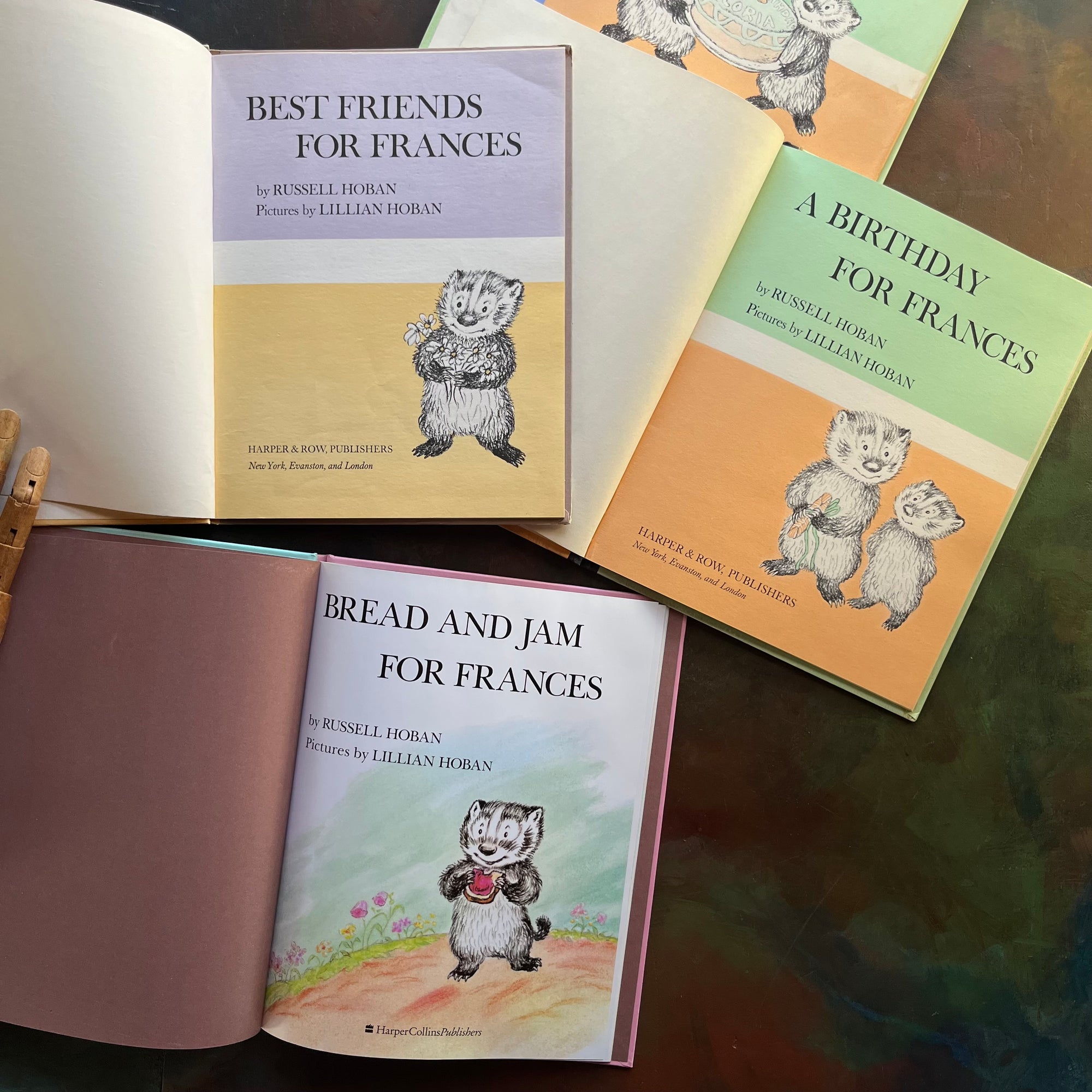 Vintage Frances Book Set by Russell Hoban-Bread and Jam for Frances-Birthday for Frances-Best Friends for Frances–Classic Children's Picture Books-view of the title pages
