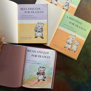 Vintage Frances Book Set by Russell Hoban-Bread and Jam for Frances-Birthday for Frances-Best Friends for Frances–Classic Children's Picture Books-view of the title pages