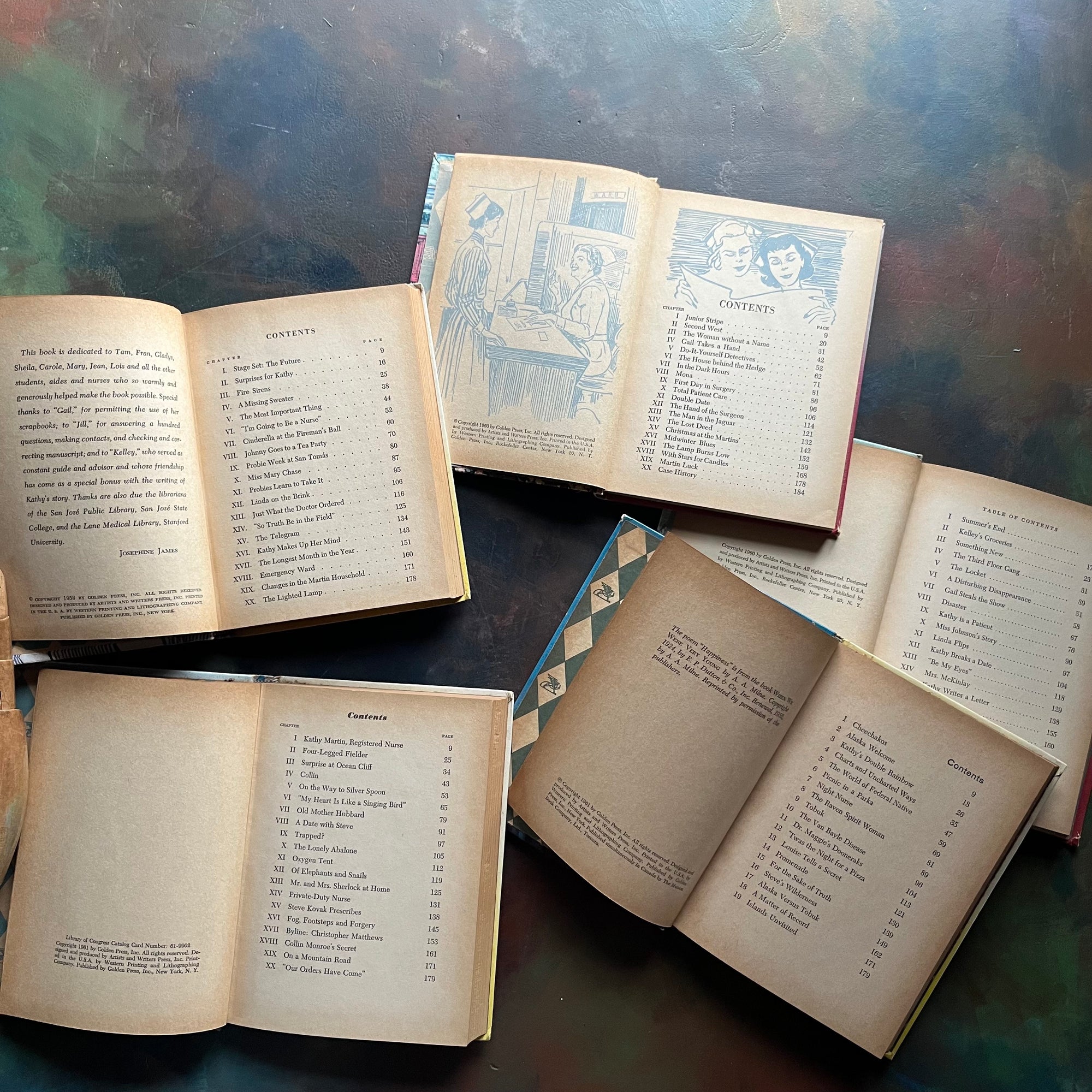 Vintage Kathy Martin Nurse Book Set–First 5 Books–1950s–1960s Nursing Adventure Series-vintage children's chapter books-view of the copyright & contents pages