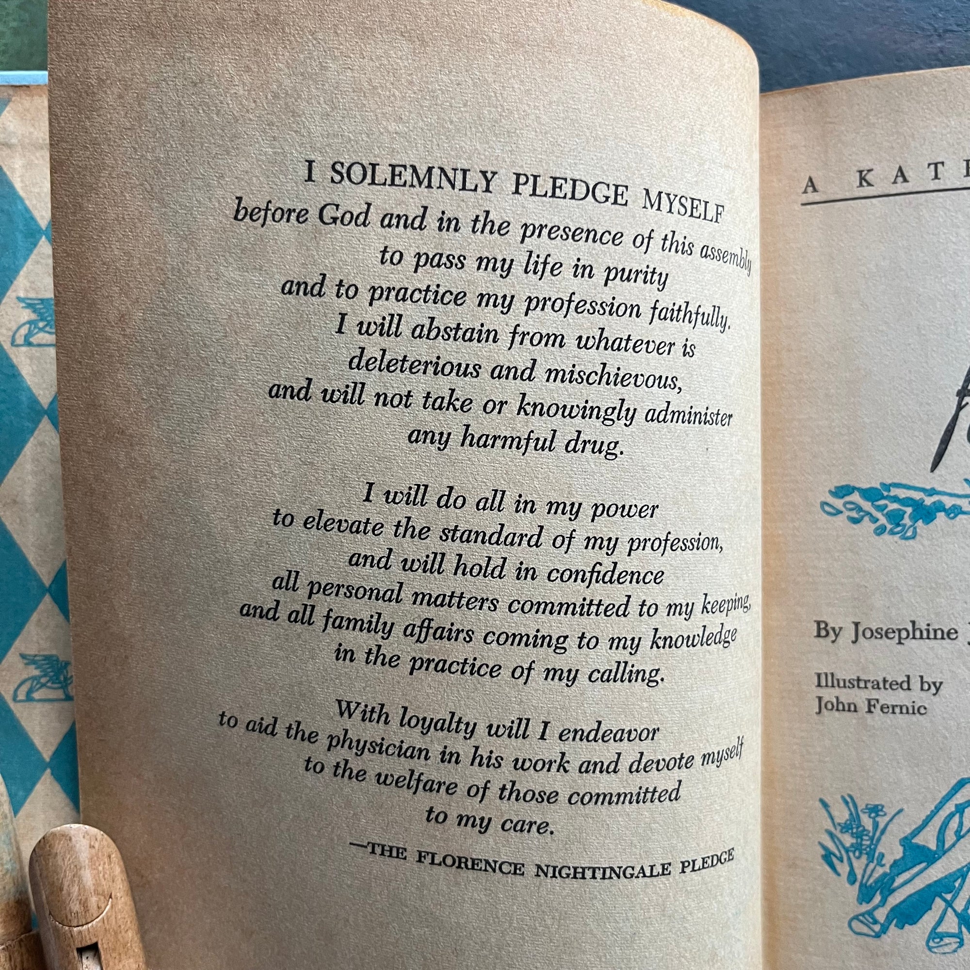 Vintage Kathy Martin Nurse Book Set–First 5 Books–1950s–1960s Nursing Adventure Series-vintage children's chapter books-view of the Florence Nightingale Nursing Pledge