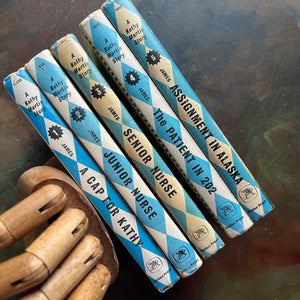 Vintage Kathy Martin Nurse Book Set–First 5 Books–1950s–1960s Nursing Adventure Series-vintage children's chapter books-view of the spines