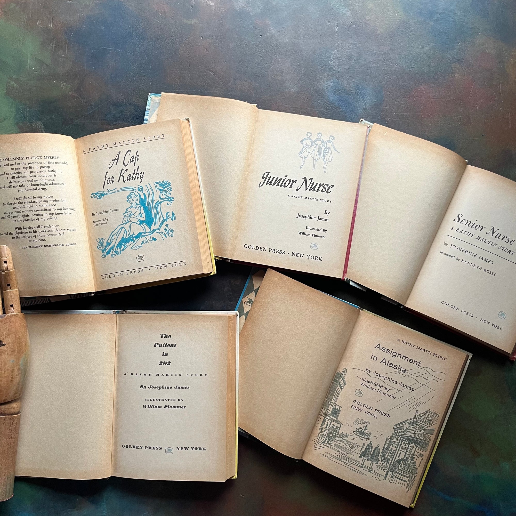Vintage Kathy Martin Nurse Book Set–First 5 Books–1950s–1960s Nursing Adventure Series-vintage children's chapter books-view of the title pages