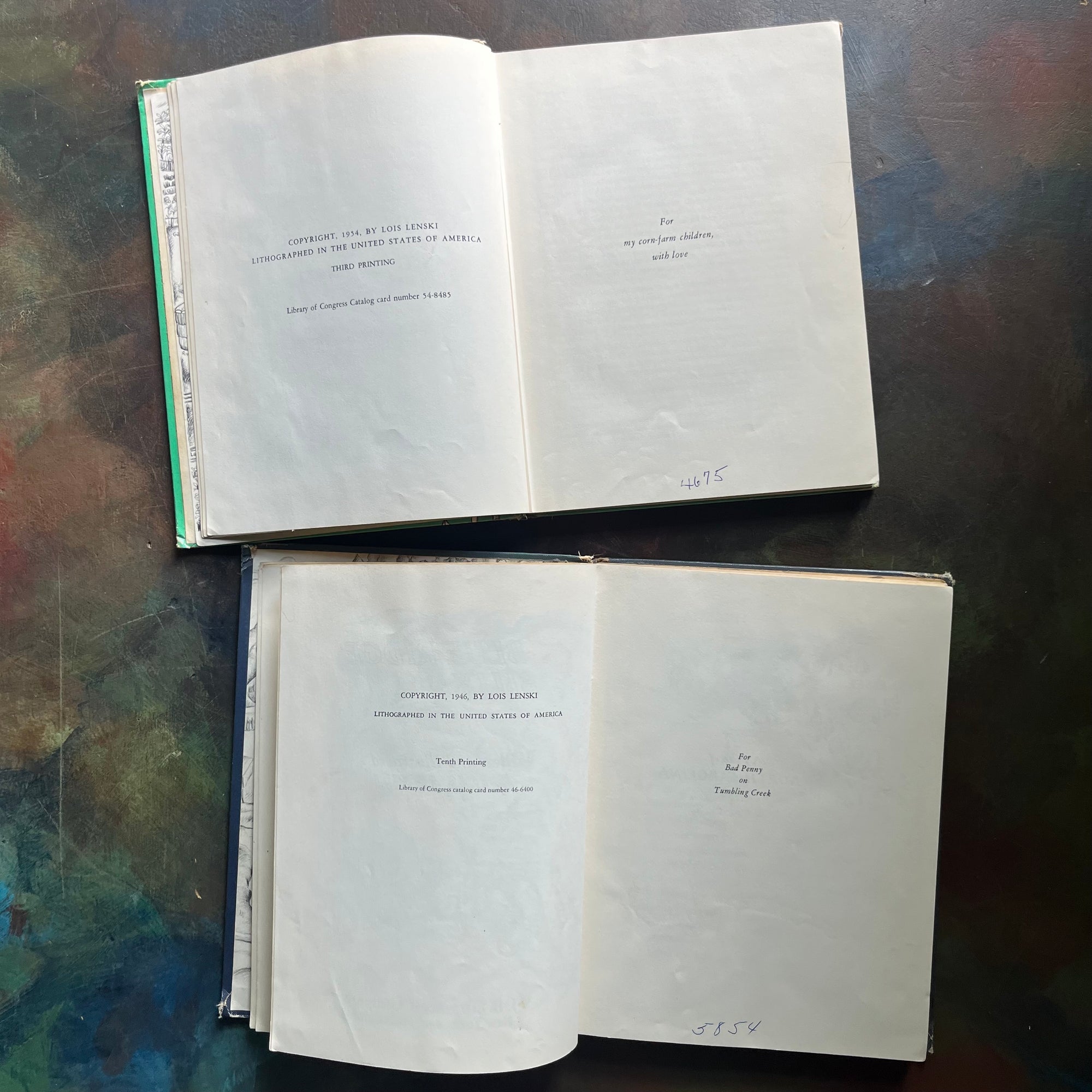 Vintage Lois Lenski American Regional Series-Corn Farm Boy and Blue Ridge Billy-vintage living books-children's chapter books-view of the copyright and dedication pages