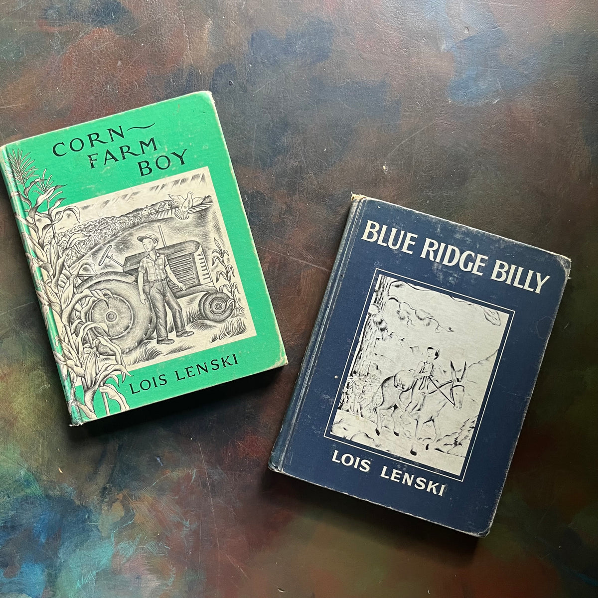 Vintage Lois Lenski American Regional Series-Corn Farm Boy and Blue Ridge Billy-vintage living books-children's chapter books-view of the front covers