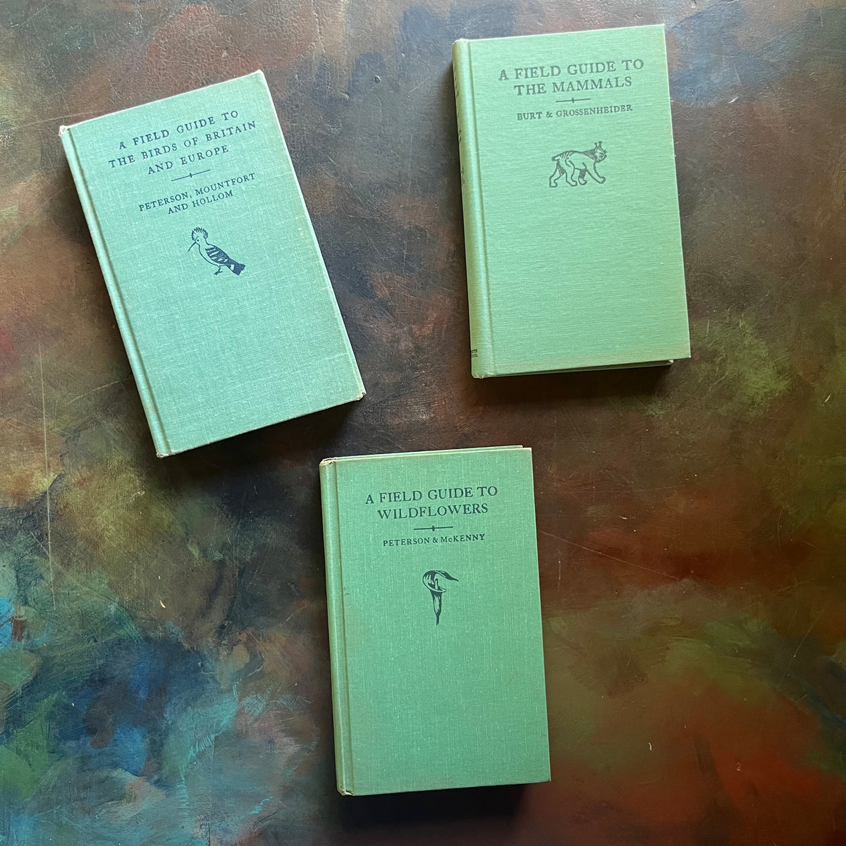 Vintage Peterson Field Guides-Birds of Britain and Europe-Mammals-Wildflowers-vintage nature guides-collectible nature guides-view of the front covers