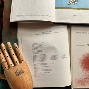 Vintage Children's Picture Books with a winter them-Snow, Katy and the Big Snow-The Snowy Day-Three Friends Find Spring-The Runaway Giant-view of the copyright pages