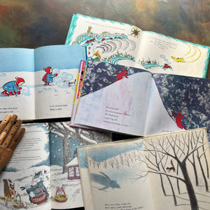 Vintage Children's Picture Books with a winter them-Snow, Katy and the Big Snow-The Snowy Day-Three Friends Find Spring-The Runaway Giant-view of the illustrations
