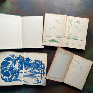 Vintage School Readers Set B-Learning to Read Books-Adventures Here and There-Who Travels There-Living All Your Life-Gateway to Adventure-Homeschool & Classroom Basic Readers-view of the inside covers