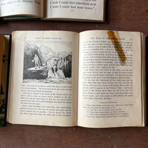 Vintage Schoolbook Set of 4 for Teaching-Learning to Read-Reading for Enjoyment, Friends About Is, City and Country & Pleasant Lands-antiquarian school books-view of tape repairs in one of the books