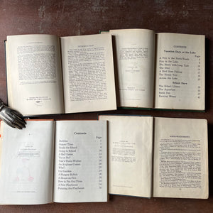 Vintage Schoolbook Set of 4 for Teaching-Learning to Read-Reading for Enjoyment, Friends About Is, City and Country & Pleasant Lands-antiquarian school books-view of the copyright & contents pages
